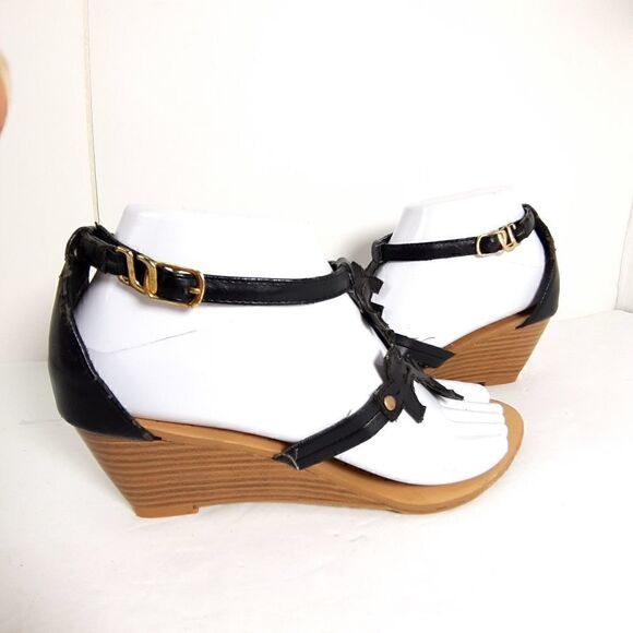 TORY BURCH Women's Black Tumbled leather Wedge slingback Sandals US6,5 EU 37 - Picture 6 of 12